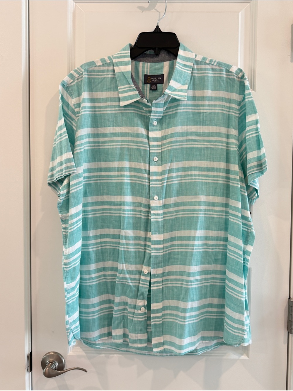 Wallin & Bros Men’s Cotton Button Down Shirt in Aqua Blue & White Stripes Sz 2XL